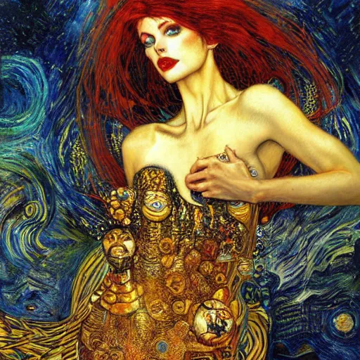 Image similar to Divine Chaos Engine by Karol Bak, Jean Deville, Gustav Klimt, and Vincent Van Gogh