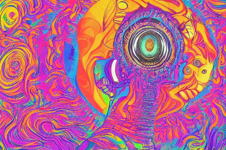 Image similar to third - eye visions, psychedelic art, artist interpretation, psychedelic interpretation, hallucinatory art, artstation hd, 4 k