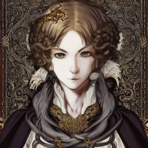 Image similar to portrait of a cat, baroque style, elegant, beautiful, mesmerizing, concept art, fancy clothing, highly detailed, artstation, behance, deviantart, inspired by innocent manga, inspired by castlevania concept art, trending, ayami kojima, shinichi sakamoto