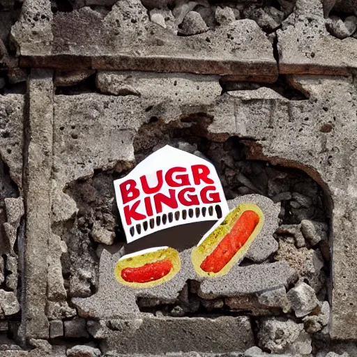 Prompt: an advert of burger king found in the ruins of pompeii