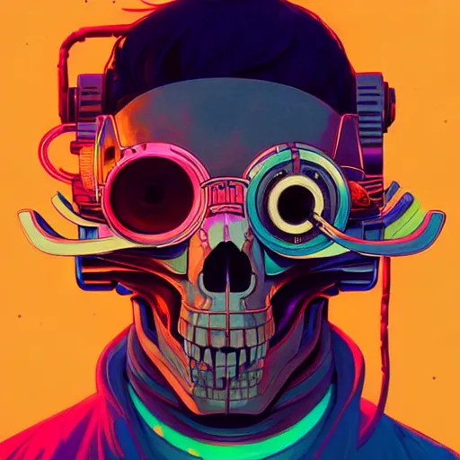Prompt: a beautiful painting of a cyberpunk blindfolded skull by sachin teng and pascal blanche and alphonse mucha! and nekro! and josan gonzalez!. in style of digital art. colorful comic, film noirs, akira, brush stroke, vibrating colors, hyper detailed. octane render. trending on artstation
