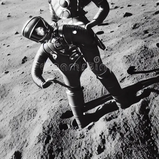 Prompt: early diving suit with copper helmet diver holding a stratocaster electric guitar on the moon. old diving suit pictures. old diving suit. old copper diving suit. old diving suit stock photos