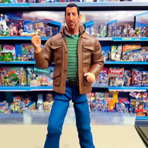 Image similar to a still a detailed full body action figure of adam sandler, first 4 figures, hasbro detailed product photo