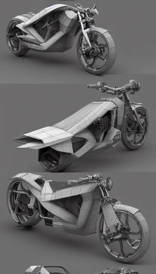 Prompt: a 3d rendered futuristic motorcycle, trending on artstation