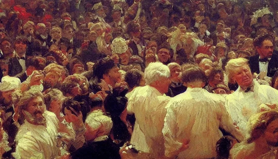 Image similar to painting by ilya repin, trump on the miting, detailed, stunning