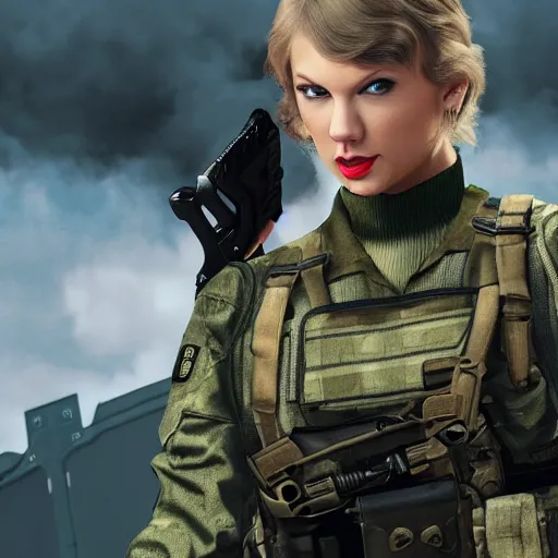 Image similar to Taylor Swift in Call of Duty, 4k