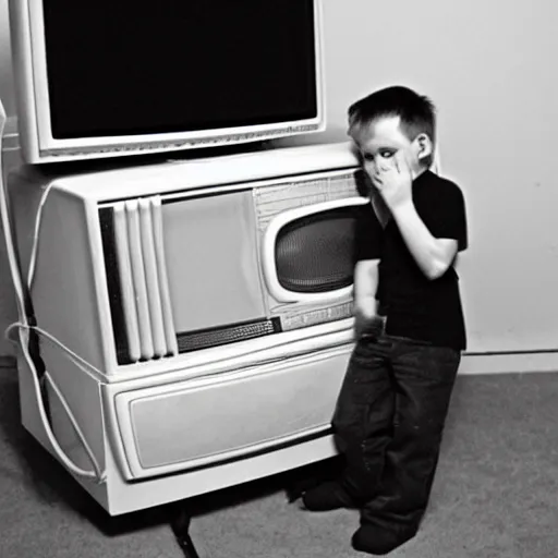 Prompt: a kid being eaten by an old crt tv