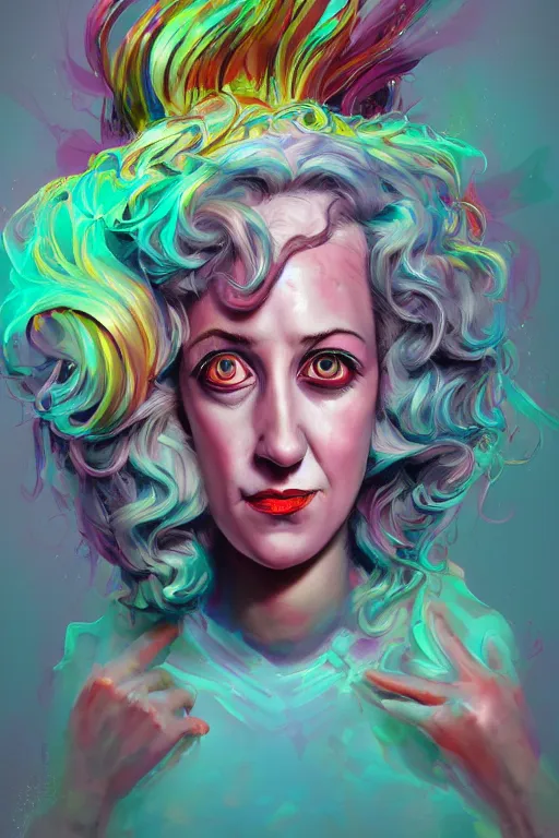 Image similar to hyperdetailed portrait of kristen schaal as delirium of the endless, colourful make up, the sandman, made by caravaggio stanley artgerm lau wlop rossdraws artstation cgsociety concept art cgsociety octane render