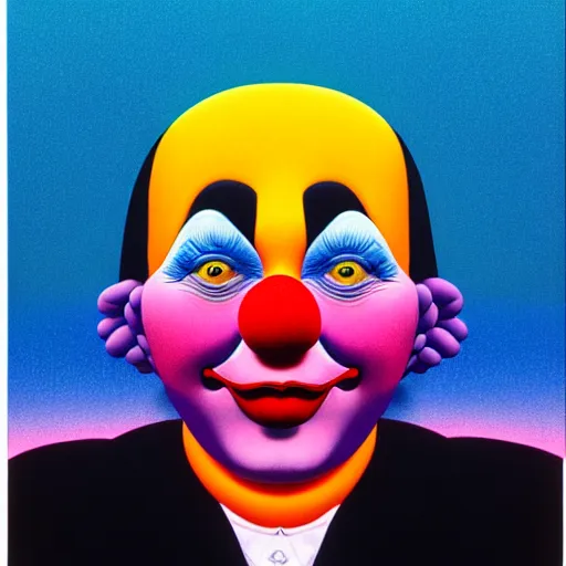 Image similar to sad clown by shusei nagaoka, kaws, david rudnick, airbrush on canvas, pastell colours, cell shaded, 8 k