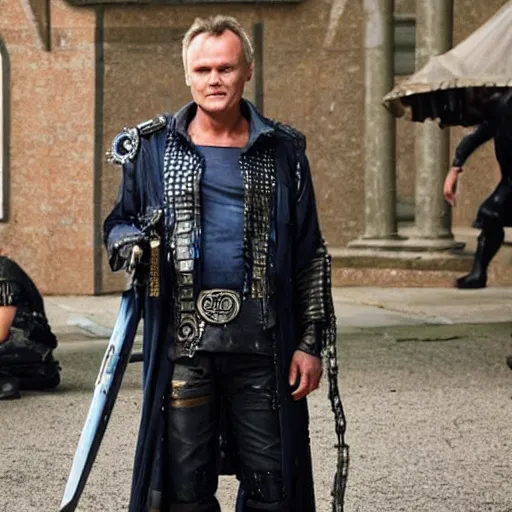 Image similar to Anthony Head as Cyberpunk Uther