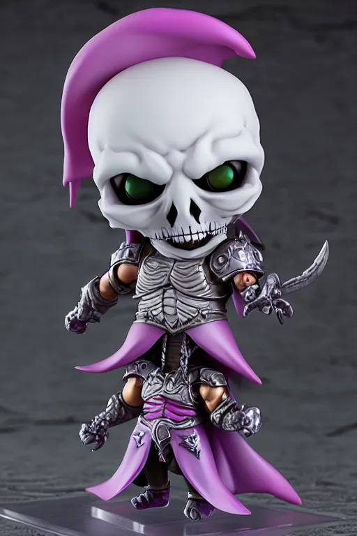 Prompt: nendoroid skeletor, kawaii dark souls boss, detailed, cute, digital concept art, trending on artstation + white skinned diablo concept art demon full body render high resolution photorealistic