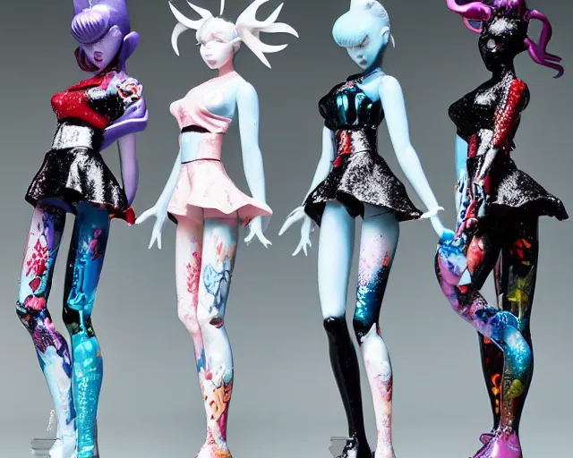 Image similar to james jean and isolated magical girl vinyl figure, figure photography, dynamic pose, harajuku style undertones, glitter accents on figure, anime stylized, accurate fictional proportions, high detail, ethereal lighting - h 6 4 0