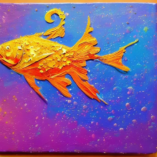 Image similar to fish floating in space, impasto painting