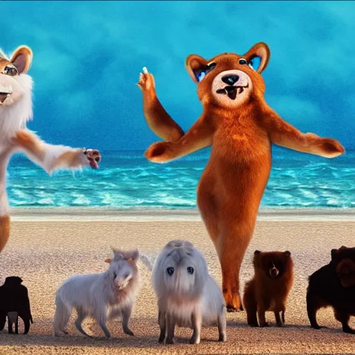 Prompt: Animals dancing at a party at the beach, cinematic, atmospheric, 8k resolution, Hyperrealistic