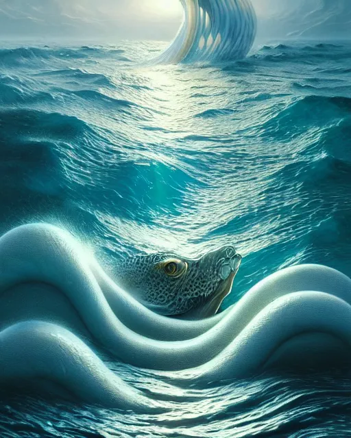 Prompt: a hyper - detailed 3 d render of water animals of the creating waves, surrealism!!!!! surreal concept art, lifelike, photorealistic, digital painting, aesthetic, smooth, sharp focus, artstation hd, by greg rutkowski, klimt and nixeu and ian sprigger and wlop and krenz cushart,