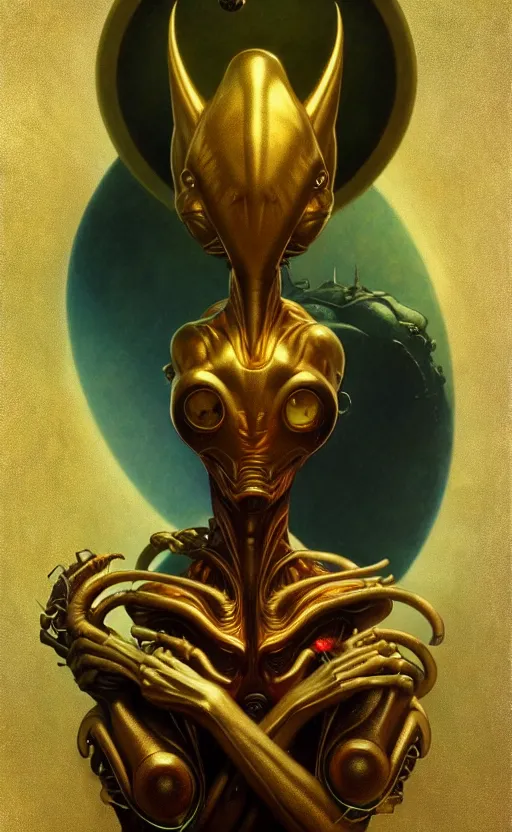 Image similar to exquisite imaginative alien creature poster art, humanoid, gold, movie art, by lucusfilm, weta studio, tom bagshaw, james jean, frank frazetta alphonso mucha, norman rockwell, giu, moebius, 8 k, denoised