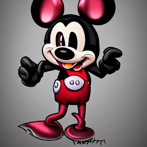 Prompt: evil sharp toothed Mickey parody by Disney, rat character evil, sharp ears, sharp features, evil eyes, menacing character, scary, horror, villain, Chuck E. Cheese, resident evil, Netflix, stranger things, detailed fur, grungy behance, HD render, cinematic Trending on artstation.