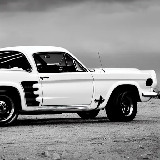 Image similar to Dark Paradise, 8k, White Mustang