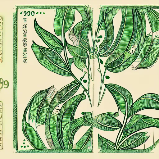 Image similar to drawing of plants in bank note style