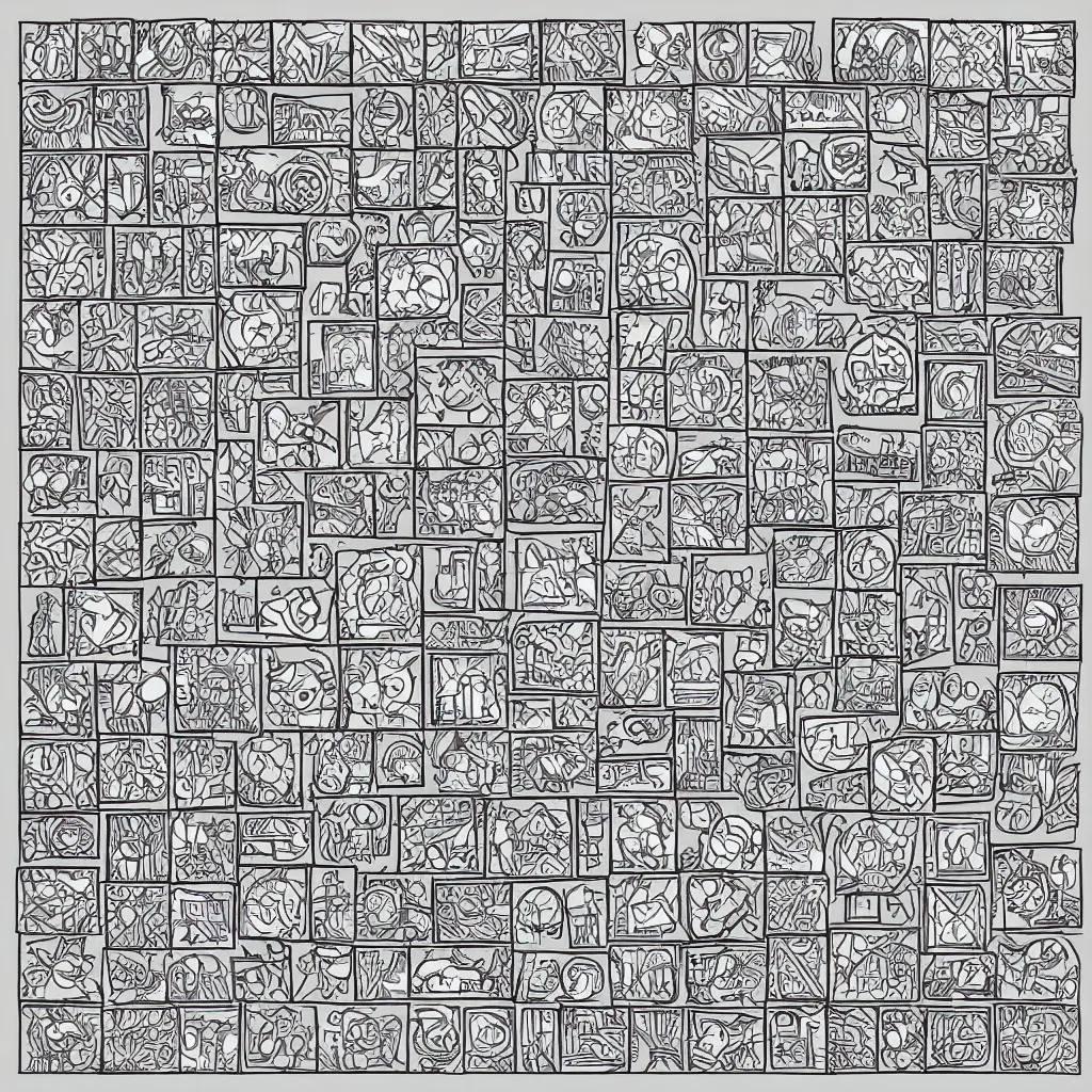 Image similar to lineart tileset of individual tiles from wizard's mind resource gathering game