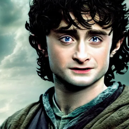 Image similar to Film still of Daniel Radcliffe as Frodo in Lord of the Rings: The Return of the King