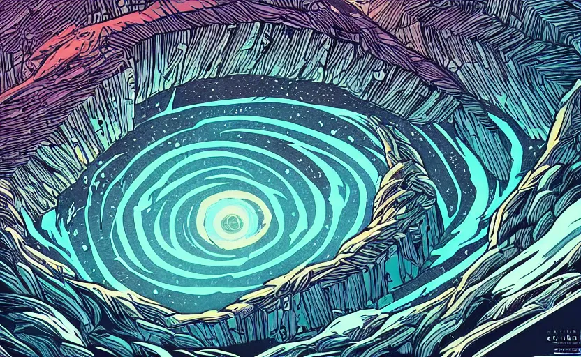 Image similar to concept art of an epic spiral galaxy in style of dan mumford, in style of laurie greasley, in style of james gilleard, very detailed, clean lines, atmospheric, masterpiece