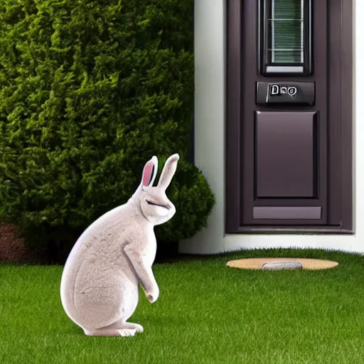 Image similar to big chungus staring at a ring doorbell