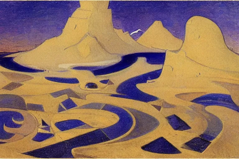 Image similar to the wake of the unseen object,by Nicholas Roerich and Adolf Wölfli, symbolist, dramatic lighting, elaborate geometric ornament, Art Brut, smooth, sharp focus, extremely detailed