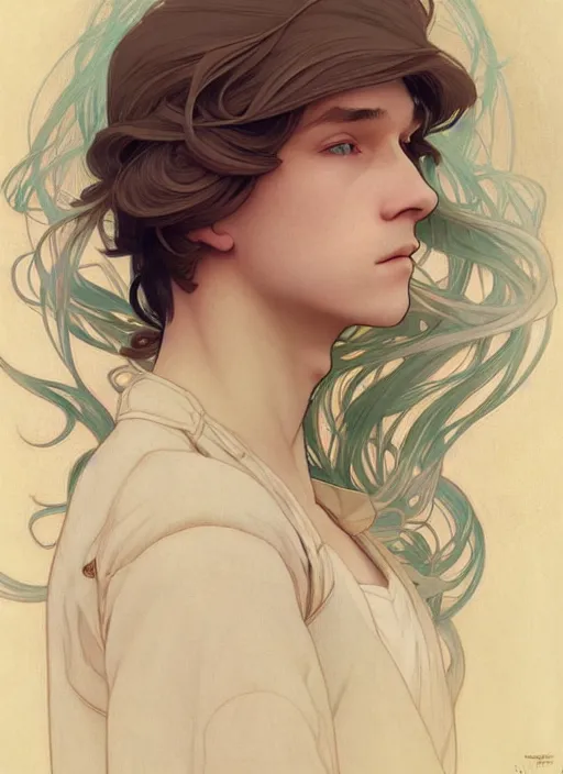 Prompt: pretty young man with shoulder length blond hair, half body shot, path traced, highly detailed, high quality, digital painting, by studio ghibli and alphonse mucha, leesha hannigan, hidari, disney, jules bastien - lepage, art nouveau, martine johanna, android jones, andreas rocha, conrad roset