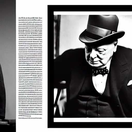 Prompt: Winston Churchill getting sued by Saul Goodman from Better Call Saul, in court, high detail, real lighting, photography from Vogue magazine, in the style of Dorothea Lange, 85mm Sigma Art Lens