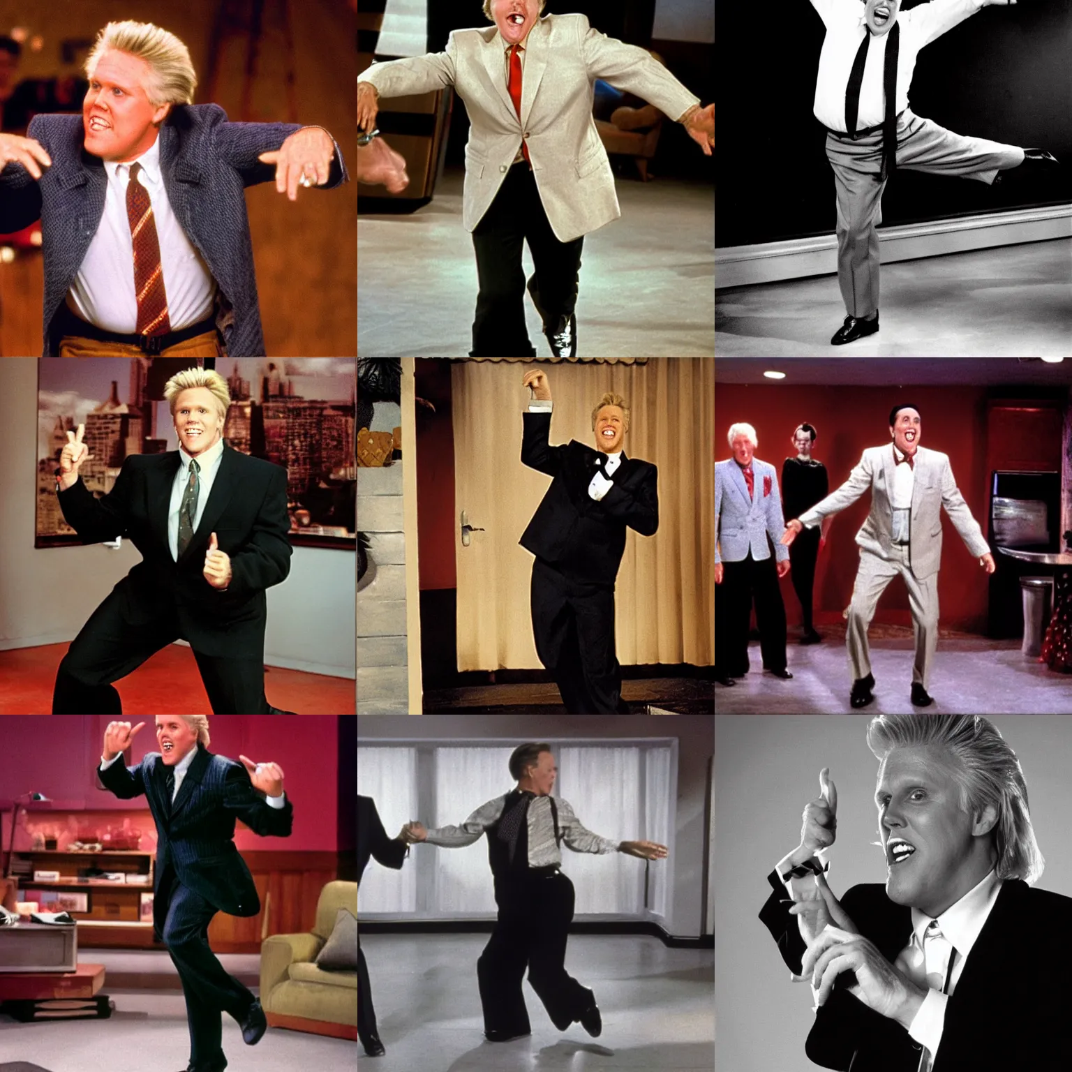 Prompt: garry busey doing the pee wee herman big shoes dance