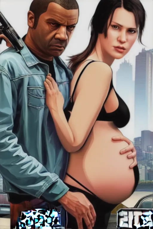 Prompt: grand theft auto 1 0 poster of a pregnant woman, uhd, arstation, 1 0 8 0 p, ultra realistic detail, jacqueline e, tafy, bo feng, love hate love