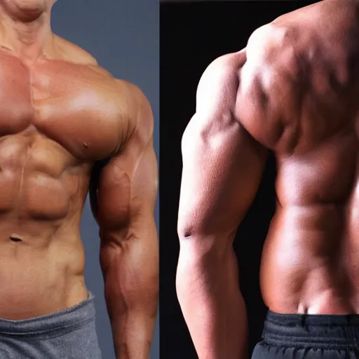 Prompt: before and after bodybuilding photos, highly detailed
