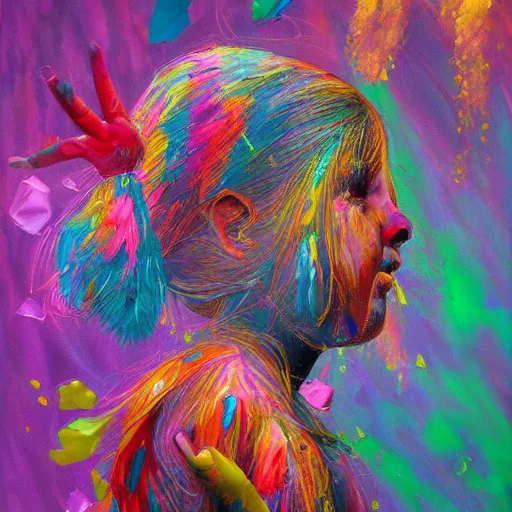 Prompt: freedom from cptsd, childhood traumas, oil painting, vibrant powder paints, highly detailed, intricate 1 6 k resolution : : cgsociety