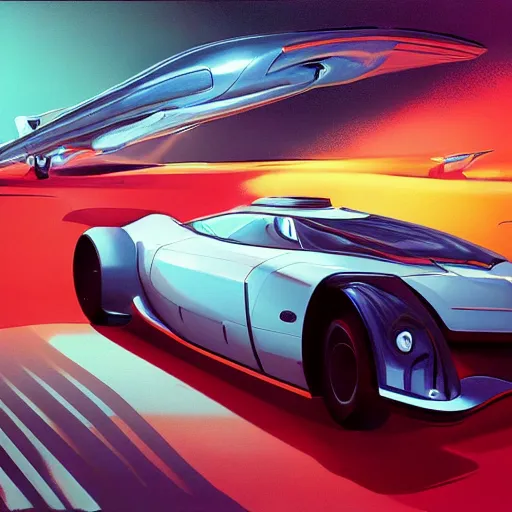 Image similar to detailed painting of a futuristic car, artstation, syd mead, cinematic