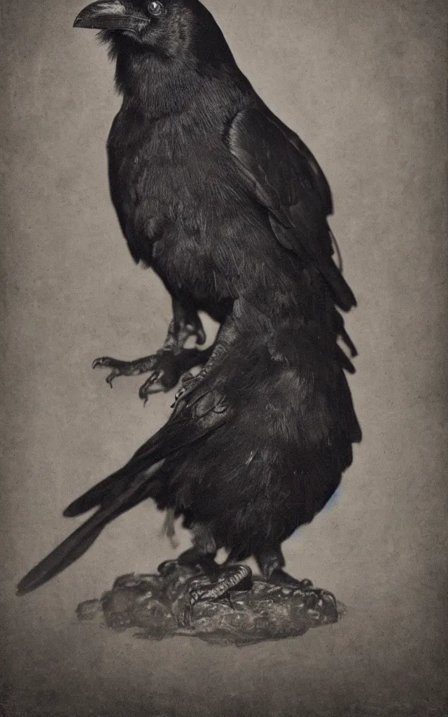 Image similar to portrait of a crow human hybrid mutant, daguerreotype, studio lighting, hyperrealistic, ultra detailed