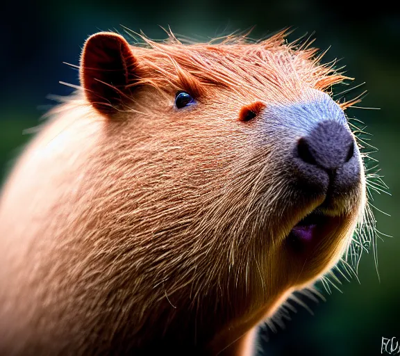 Image similar to a portrait of capybara with a redcap mushroom cap growing on its head by luis royo. intricate. lifelike. soft light. sony a 7 r iv 5 5 mm. cinematic post - processing