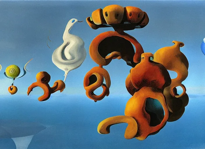 Image similar to the flying creatures from thatgamecompany's journey painted by salvador dali