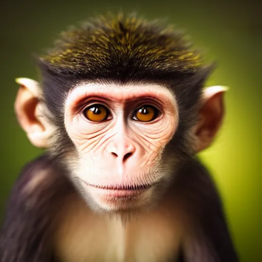 Image similar to very cute ninja monkey, portrait, pixar style, forest background, cinematic lighting, award winning creature portrait photography