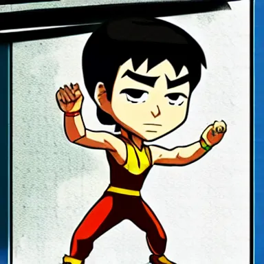 Image similar to a cartoon of Bruce Lee in the style of Legend of Korra, Avatar the Last Airbender