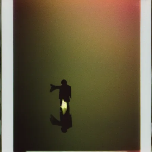 Image similar to polaroid of a shadowy dream, silhouettes, reflection, double exposure, high contrast