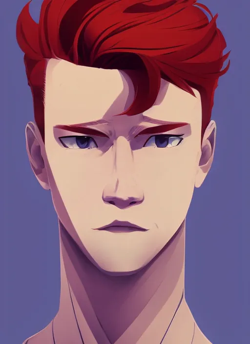 Image similar to a young man with red hair. he looks very angry. clean cel shaded vector art. shutterstock. behance hd by lois van baarle, artgerm, helen huang, by makoto shinkai and ilya kuvshinov, rossdraws, illustration, art by ilya kuvshinov