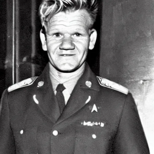 Prompt: Gordon Ramsay as a officer in the Soviet Army during WW2, colorized grainy photo