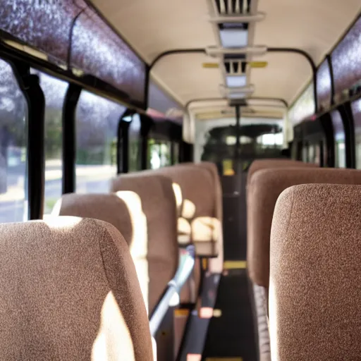 Prompt: photo of a coach bus interior, a brown hamster is sitting on a seat, various poses, unedited, soft light, sharp focus, 8 k