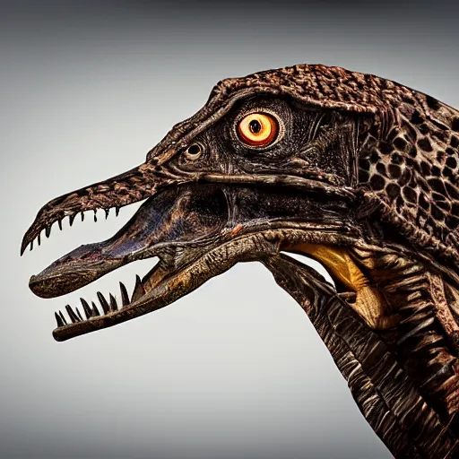 Image similar to head and shoulders of velociraptor in style of Dave Hill Photograph