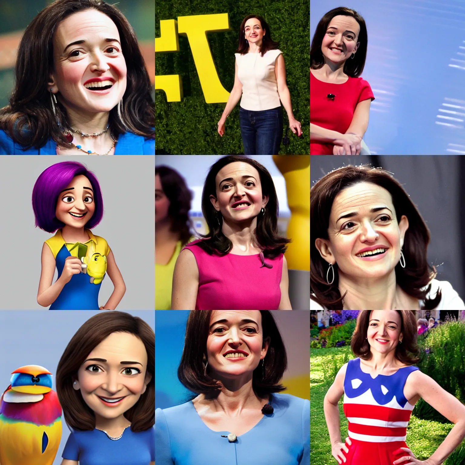 Prompt: Sheryl Sandberg Pixar character