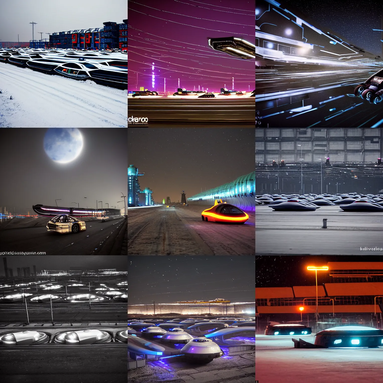Prompt: tens of plasma hovercraft vehicles on the autobahn in a Russian cyberpunk slum city called Neo Norilsk on the Moon, at night, diverse, lively, black sky full of stars, blinding sun, sci-fi, lots of flying cars, levitation, cyberpunk outfits, photorealistic, grainy, 35mm, intricate, very very beautiful, elegant, smooth, cinematic, Unreal Engine 5, by Beeple, trending on Artstation HD