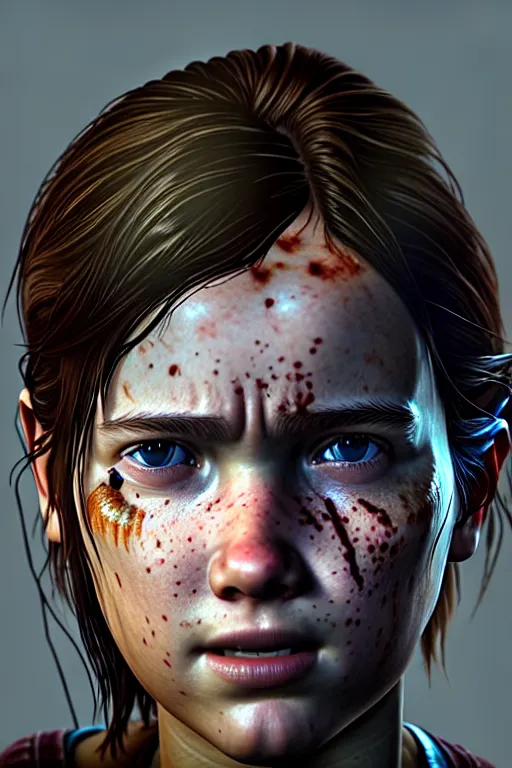 Image similar to ultra detailed facial portrait of ellie from the last of us part 2, digital art, character portrait, highly detailed, trending on artstation, lens flare, atmosphere, hyper realistic, cinematic lightning, sharp focus, perfect face, pretty face, fine - face, illustration, 8 k, ultra texture