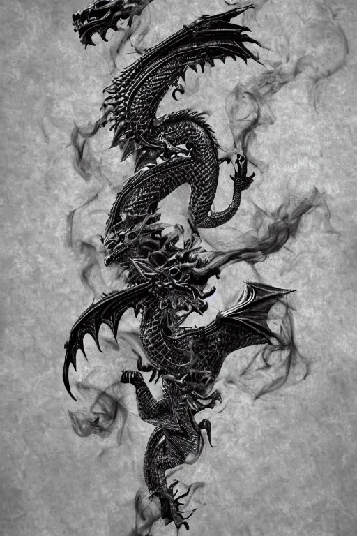 Prompt: Dragon made out of smoke, smoke art, intricate details, 4k