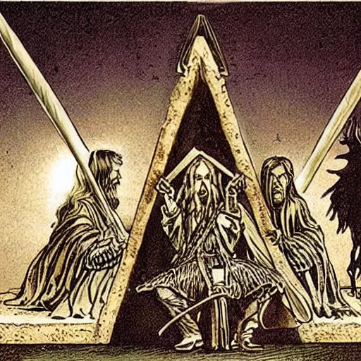 Image similar to a scene from lord of the rings, masonic, occult ritual